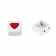Tile beads Viereck White-red