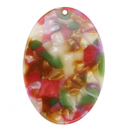 Resin Anhänger Oval Multicolor pink-green