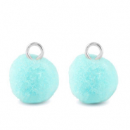 Pompom Anh&auml;nger mit &Ouml;se 10mm Silver-aquamarine blue