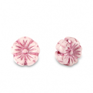 Böhmische Perlen Blume 7mm Magenta pink metallic-white