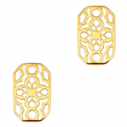 Stainless Steel - Rostfrei Stahl Anhänger Zwischenstück Achteck Blume Gold