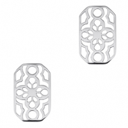 Stainless Steel - Rostfrei Stahl Anhänger Zwischenstück Achteck Blume Silver