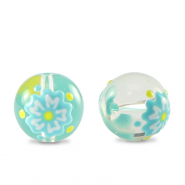 Handbemalt Glasperlen Blume Transparent-blue yellow