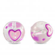 Handbemalt Glasperlen Herz Transparent-purple white