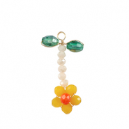 Top Facett Perlen Anhänger Blume Gold-green yellow