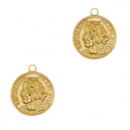 Stainless Steel - Rostfrei Stahl Anh&auml;nger M&uuml;nze Gold