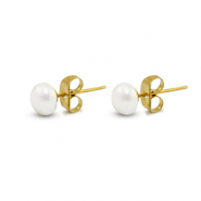 Ohrringe / Ohrstecker aus Stainless Steel - Rostfreiem Stahl Perlen 6mm Gold-pearl white