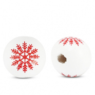 Holzperlen rund 16mm Schneeflocke White-red