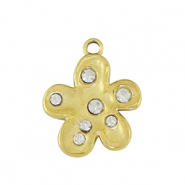 Stainless Steel - Rostfrei Stahl Anhänger Blume Gold / Crystal
