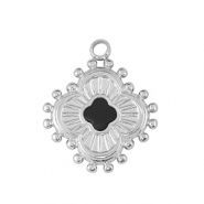 Stainless Steel - Rostfrei Stahl Anhänger Blume Silver / Black
