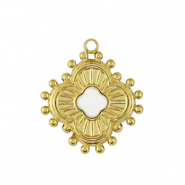 Stainless Steel - Rostfrei Stahl Anhänger Blume Gold / White