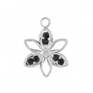 Stainless Steel - Rostfrei Stahl Anhänger Blume Silver / Black