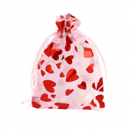 Schmuckbeutel Organza 9x12cm Herz Light pink-red