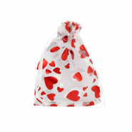 Schmuckbeutel Organza 7x9cm Herz White-red