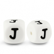 Buchstabenperlen aus Silikon J White-black
