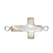 S&uuml;sswasserperlen Zwischenst&uuml;ck Kreuz Silver-taupe