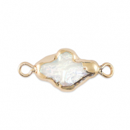 S&uuml;sswasserperlen Zwischenst&uuml;ck Kreuz Gold-Natural white