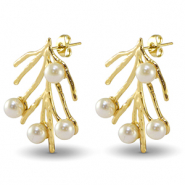 Ohrringe / Ohrstecker aus Stainless Steel - Rostfreiem Stahl Seetang Imitationsperlen Gold