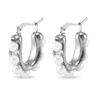 Ohrringe / Ohrstecker aus Stainless Steel - Rostfreiem Stahl Imitationsperlen Silver