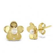 Ohrringe / Ohrstecker aus Stainless Steel - Rostfreiem Stahl Perlen Blume mit &Ouml;se Gold