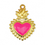 Metall Anh&auml;nger DQ Herz Fuchsia-Gold (Nickelfrei)