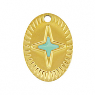 Stainless Steel - Rostfrei Stahl Anh&auml;nger Oval Stern Gold-mint green