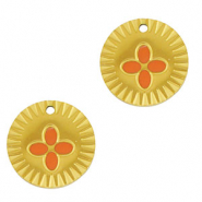 Stainless Steel - Rostfrei Stahl Anh&auml;nger Runden Blume Gold-orange