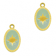 Stainless Steel - Rostfrei Stahl Anh&auml;nger Oval Sonne Gold-mint green