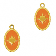 Stainless Steel - Rostfrei Stahl Anhänger Oval Sonne Gold-orange
