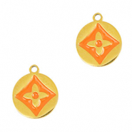 Stainless Steel - Rostfrei Stahl Anh&auml;nger Runden Blume Gold-orange