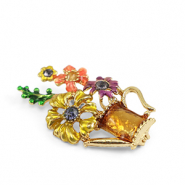 Broschen Gie&szlig;kanne mit Blumenstau&szlig; Multicolour-gold