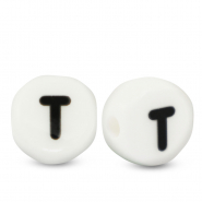 Buchstaben Perlen aus Keramik T White-black