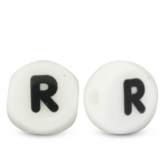 Buchstaben Perlen aus Keramik R White-black