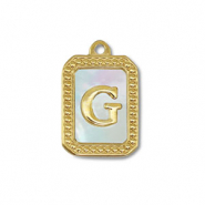 Stainless Steel - Rostfrei Stahl Anhänger Muschel Salzwasserperlmutt Initiale G Gold-white (Naturliche Farbe Muschel)