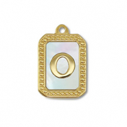 Stainless Steel - Rostfrei Stahl Anhänger Muschel Salzwasserperlmutt Initiale O Gold-white (Naturliche Farbe Muschel)