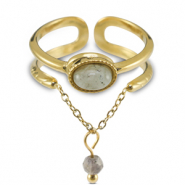 Ringe aus Stainless Steel - Rostfreiem Stahl mit Naturstein Gold-greenish grey