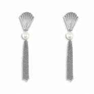 Ohrringe / Ohrstecker aus Stainless Steel - Rostfreiem Stahl Muschel mit Imitation perlen Silver