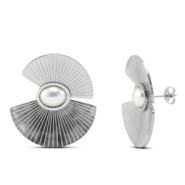 Ohrringe / Ohrstecker aus Stainless Steel - Rostfreiem Stahl Lüfter mit Imitation perlen Silver