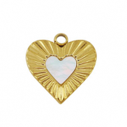 Stainless Steel - Rostfrei Stahl Anh&auml;nger Muschel Herz Gold-white (Naturliche Farbe)