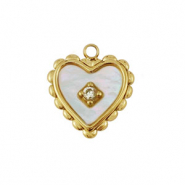 Stainless Steel - Rostfrei Stahl Anh&auml;nger Muschel Herz Gold-white (Naturliche Farbe)