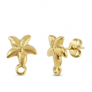 Stainless Steel - Rostfrei Stahl Schmuckzubehör Ohrringe / Ohrstecker Seestern mit Öse Gold