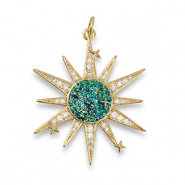 Brass TQ Metall Anh&auml;nger Zirkonia Stern Gold-dark aqua green-blue