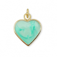 Brass TQ Metall Anh&auml;nger Herz Gold-mint turquoise marble
