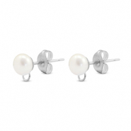 Stainless Steel - Rostfrei Stahl Schmuckzubeh&ouml;r Ohrringe / Ohrstecker Imitationsperle mit &Ouml;se 6mm Silver