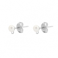 Stainless Steel - Rostfrei Stahl Schmuckzubeh&ouml;r Ohrringe / Ohrstecker Imitationsperle mit &Ouml;se 5mm Silver