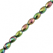 H&auml;matit Perlen Oval 5mm Facett geschliffen Green-pink-AB coating