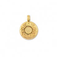 Stainless Steel - Rostfrei Stahl Anh&auml;nger Rund mit blume Gold