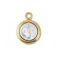 Metall Anh&auml;nger Rund mit Heiligenfigur Silver-gold