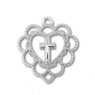 Metall Anh&auml;nger Herz mit Kreuz Silver
