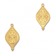 Metall Anhänger DQ Oval mit Blume Gold (Nickelfrei)